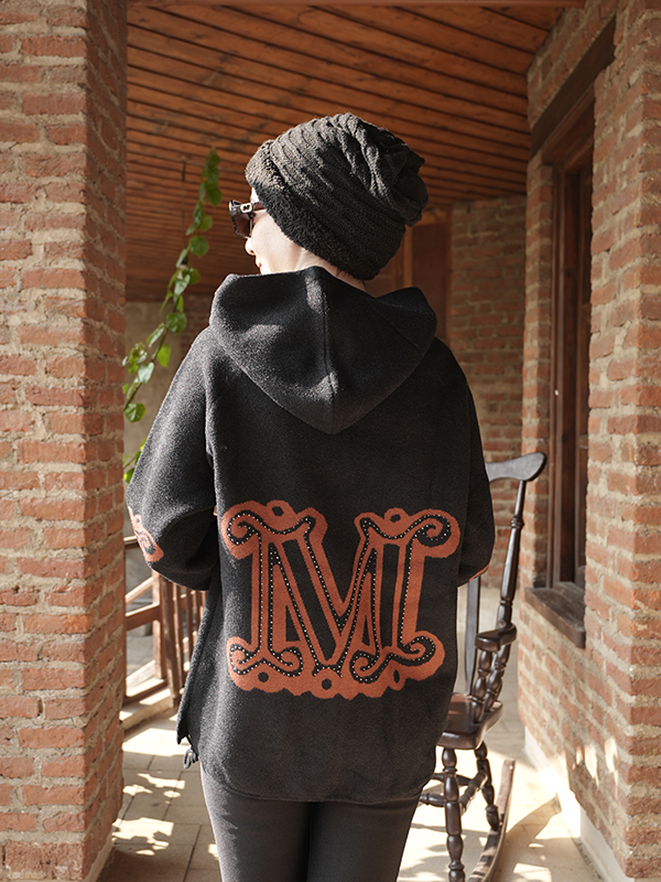 پالتو کتی کلاه دار پشت نگین طرح M/ زیپدار